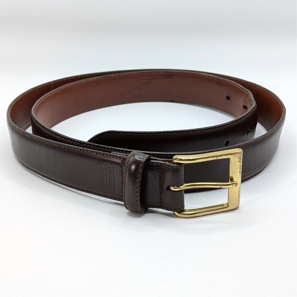 COACH Brown Genuine Calfskin Leather Belt Square Brass Buckle 5953 F7 Size 40